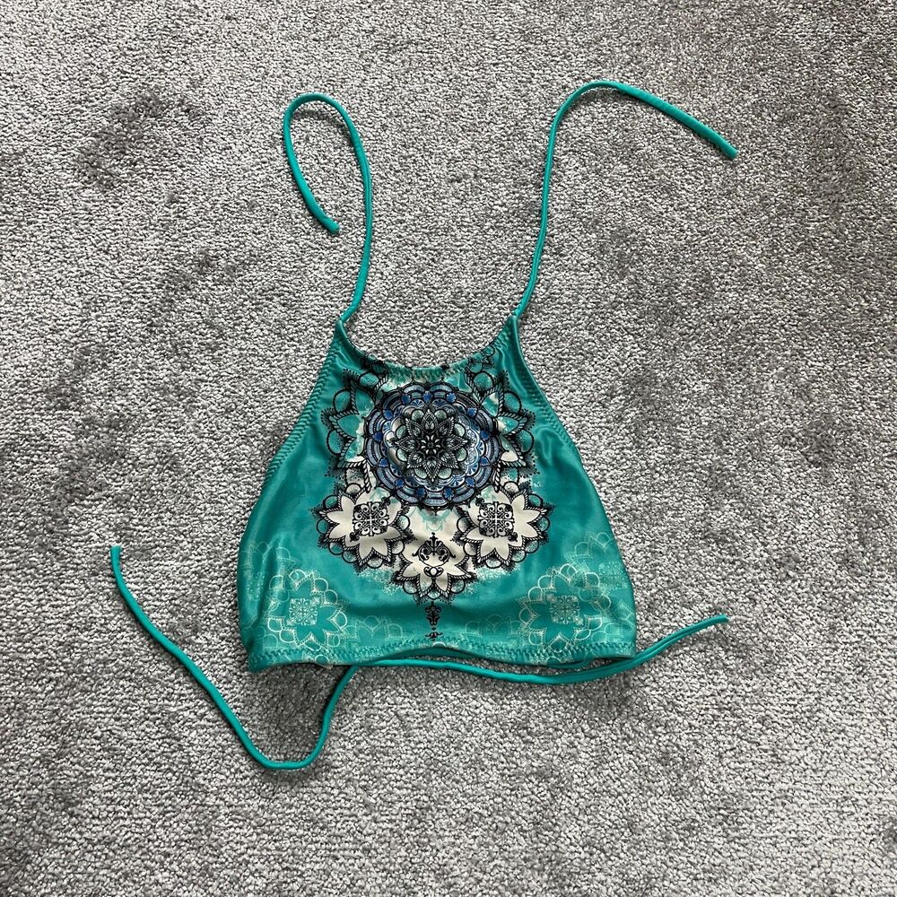Aeropostale Swimwear Bikini Top Womens Small Green Mandala Halter Backless Beach